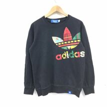 N2667-F◆ adidas アディダス トレーナー スウェットシャツ ◆ sizeL コットン100 ブラック ロゴ プリント 古着 メンズ ユニセックス 秋冬_画像2