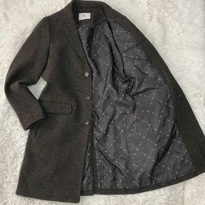 極美品【極上のBritish Wool】tk.TAKEO KIKUCHI タケオキクチ チェスターコート Mサイズ ツイード生地 ヘリンボーン柄 裏地総柄 ブラウン