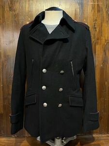 L021 men's coat ON BOARD on board black black double pea coat thick winter / L (8)