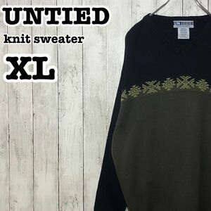 UNTIED アメリカ古着 雪柄 ツートーン Vネック アクリル ニット XL