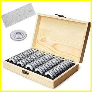 【特価】コイン コレクションケース 硬貨 木製 ボックス 木箱 コインカバー 50枚付き