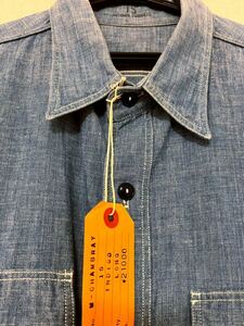 AT LAST アットラスト m-chambray シャンブレー ワークシャツ インディゴブルー系 15【美品】【中古】