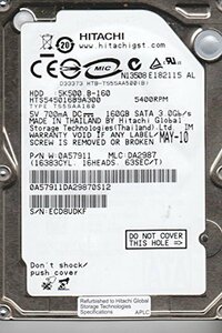 hts545016b9?a300、PN 0?a57911、MLC da2987、Hitachi 160?GB SATA 2.5ハードドラ　(shin