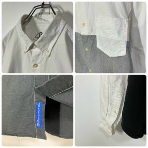古着 切替 デザイン ポケット 長袖 ボタンダウン ラウンドカット コットン シャツ ホワイト グレー ブラック Mの画像8