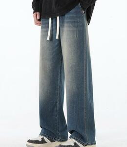 Популярные широкие брюки мужские джинсовые брюки Длинные брюки дно дно дно дно днит большой размер задних отверстий