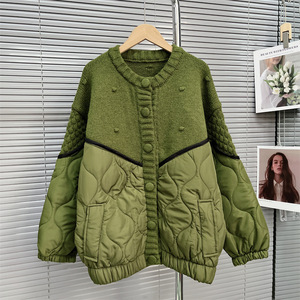 人気 ジャンーパー ニット 大人可愛い 着映え セーター コート レディース 前開け ゆったり 暖かい 綿入り グリーン系