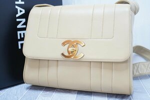 【希少】シャネル CHANEL マドモアゼル　ショルダーバッグ　デカココ　ラムスキン　ゴールド金具　ベージュ シール付　レディース