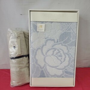 ★未使用保管品 タオルケット 2点セット シングルサイズ ブルー系 花柄 120cm×160cm コットン100% ベージュ系 130-44