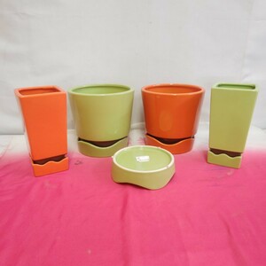 *[ gardening plant pot set sale ] unused long-term keeping goods pot receive ceramics plant pot gardening gardening supplies orange green 134-15