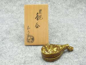 【蔵出し屋】 川崎和楽　共箱　共布　琵琶　香合　検/　煎茶道具　香炉　茶道具