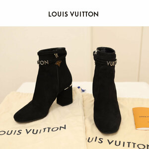 ★美品★ LOUIS VUITTON ルイヴィトン コールバックライン スエード アンクルブーツ 36 ブラック NL0159 LVロゴ 定価 182,600円