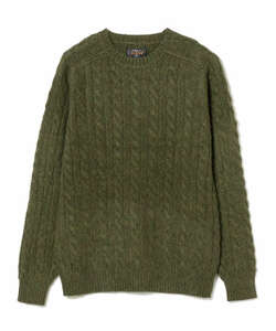  new goods *BEAMS PLUS / 5 gauge shaggy cable knitted crew neck ( ound-necked ) long sleeve * sweater * olive *L size * regular price 16,500 jpy 