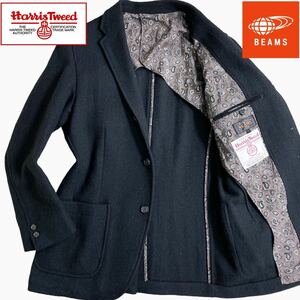 ほぼ未使用/Lサイズ/ペイズリー●HARRIS TWEED BEAMS PLUS テーラード ジャケット ハリスツイード ビームス メンズ ビジネス ブレザー 黒