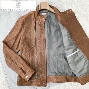 極美品/XLサイズ相当/イタリア製 最高峰 レザー●BRUNELLO CUCINELLI ライダース ジャケット ブルネロクチネリ メンズ ビジネス ブルゾン 