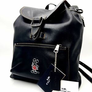 1円 【極美品・定価10万】COACH コーチ リュックサック バックパック ディズニーコラボ ブラック 黒 レザー メンズ レディース