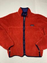 ◆ patagonia kids ◆ レア 良好 98年製 USA製 パタゴニア キッズ RETRO レトロカーディガン zipup フリース ボア ジャケット 12 約150cm_画像1