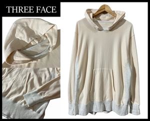 送料無料 XL 希少 使用感の少ない美品 THREE FACE スリーフェイス AFTER HOODIE 2トーン 後付け スウェット パーカー 生成り×霜降りグレー