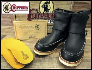 送無 希少 USA製 黒タグ 新品デッド 純正ソール付 CHIPPEWA チペワ 97879 7インチモックトゥ エンジニア オイルドレザー ブーツ 黒 26.0 ③