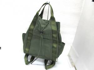 美品 ルートート ROOTOTE リュックサック W30cm ナイロン カーキ系 2WAY ハンドバッグ