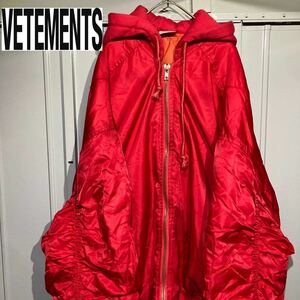 古着　登坂広臣着用　VETEMENTS ヴェトモン　16AW ボンバージャケット　ma-1ジャケット　フライトジャケット　レッド　XL