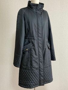 暖か☆美品 DAKS ダックス 上質素材 フード付き 中綿 キルティング コート ロング 40 大きい 黒 ブラック レディース ミセス 高級 アウター