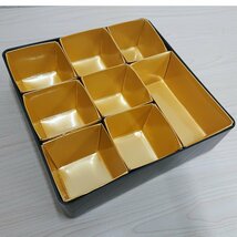 ★新品未使用★ 特価品！鶴柄《五段重》6.5寸 (内寸190×190×46mm)＋個食容器(小)43ケ・(大)1ケ /おせち 正月 花見 運動会 弁当 金内皿 ma_画像7