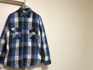 80sヴィンテージMADE IN USA アメリカ製 FIVE BROTHERファイブブラザー青ブロックチェック柄ヘビーネルシャツフランネルsize 16-L-16 1/2