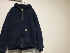 90sヴィンテージ カーハートネイビーダックジップパーカーアクティブジャケットsize M