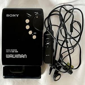 【通電OK・ジャンク品】SONY WM-EX606 黒 リモコン RM-77E 電池ケース 付 カセットウォークマン ポータブルカセットプレーヤー