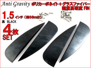 【Anti Gravity】 フィン 黒 ブラック 1.5インチ 4枚セット FIN カイトボード カイトボーディング カイトサーフィン ウエイクボード n2ik