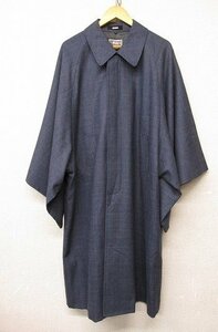 i3337：ICHIDA ブドー 男のきもの 着物用コート L 角袖コート グレンチェック/ウール/紺 メンズ紳士/虫くいあり