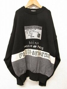 i3370：日本製*BLACK PIA(ブラックピア) ウール100％ 刺繍ロゴ 長袖ニット M セーター ブラック黒/メンズ紳士/ライカ