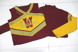 z11292:Washington Redskins(ワシントンレッドスキンズ)チアリーディングトップスセット（ノースリーブ+長袖インナー）エンジ×黄