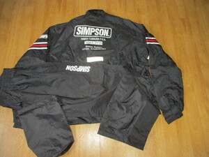 シンプソンレーシング サイズ4L 専用袋付きレインスーツ・雨具・上下・セットアップ・ジャケット＆パンツ 極美中古