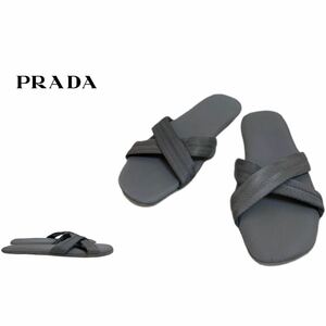 PRADA プラダ MADE IN ITALY イタリア製 ルームシューズ スリッパ 室内履きサンダル グレー系 39(24.5位) ナイロン レザー アーカイブ