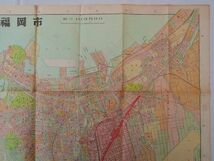 0034726 福岡市内地図 詳細 鮮明 同潤社 昭和35年 約65cmx87cm 福岡市役所監修 市内バス電車系統図 博多新駅移転地域図_画像4