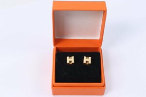 HERMES エルメス カージュドアッシュ Hキューブ ピアス アクセサリー レディース アイボリー系×ゴールド系 0411-A