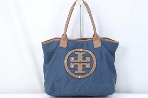 TORY BURCH トリーバーチ トート ハンド バッグ かばん ネイビー系 ブラウン系 レザー キャンバス 9890-K①