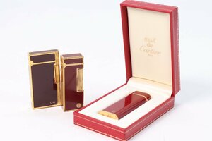 【3点】 Cartier カルティエ ダンヒル カランダッシュ ガスライター ボルドー×ゴールドカラー 喫煙具 喫煙グッズ ジャンク 0953-B
