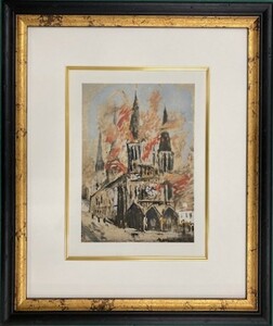 【特価】　≪　　モーリス・ユトリロ　　≫　　ポショワール【手彩色版画】　　LA CATHEDRALE EN FLAMMES　　1929年　　MAURICE UTRILLO