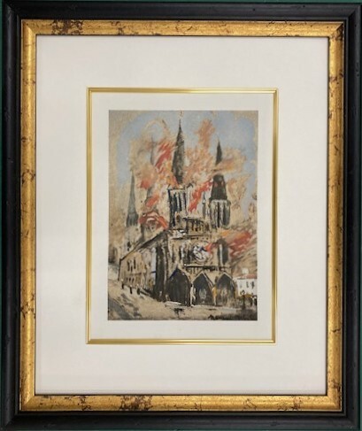 【特価】　≪　　モーリス・ユトリロ　　≫　　ポショワール【手彩色版画】　　LA CATHEDRALE EN FLAMMES　　1929年　　MAURICE UTRILLO