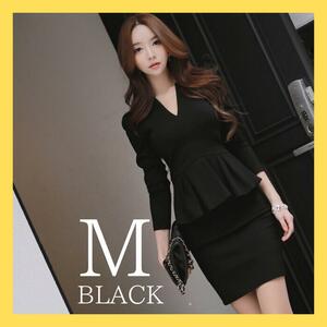 [M]V neck suit manner One-piece kyaba dress black pe plum Mini dress 