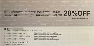 送料無料　最新　2024-5-31まで　TSI　優待　パーリーゲイツ　20％OFF　パーリーゲイツ・MASTER　BUNNY・ニューバランスゴルフ　ナビ通知