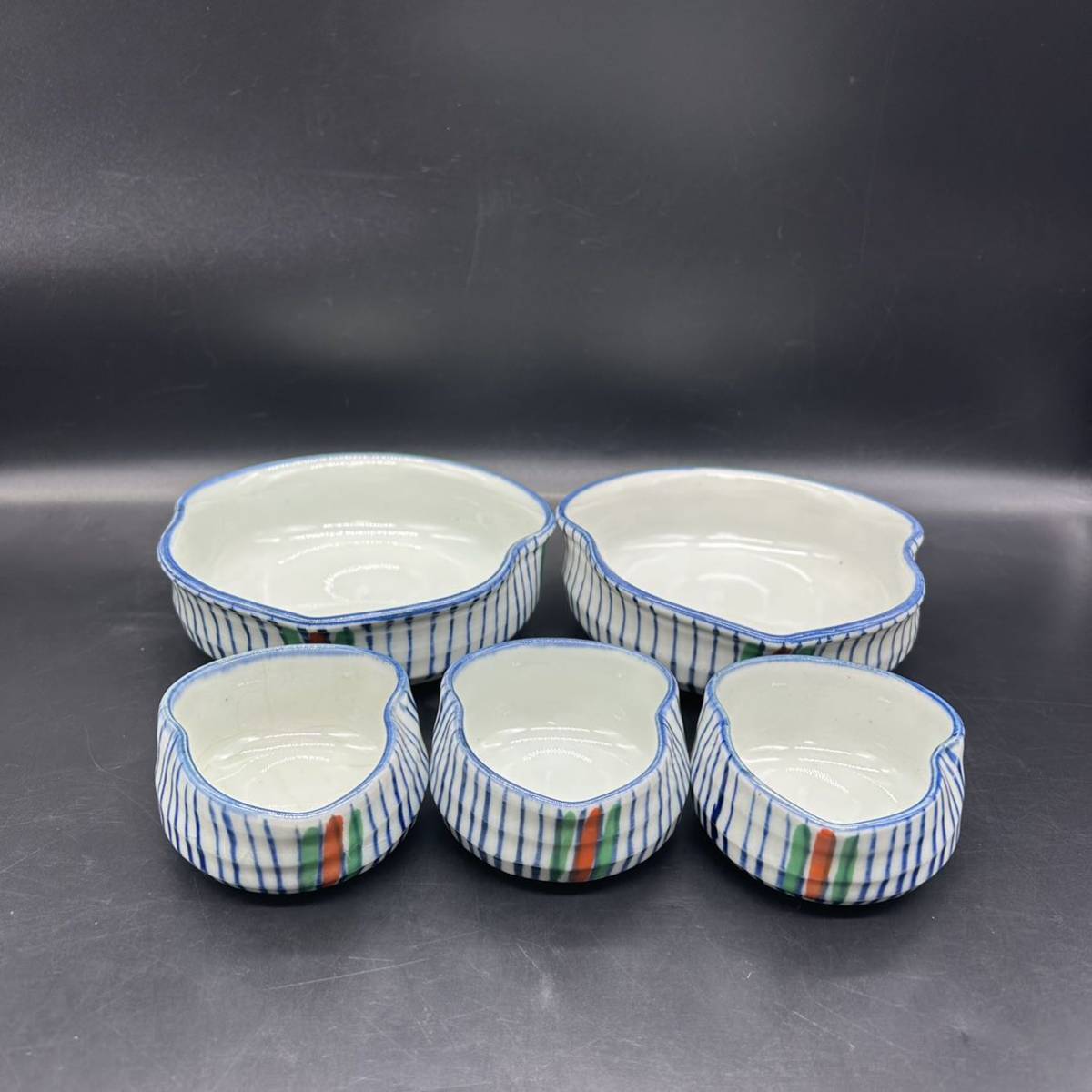 瓢箪型 小鉢5個セット 和食器 十草 手描き 染付 お皿 陶磁器 小鉢 T16-9, 和食器, 鉢, 小鉢