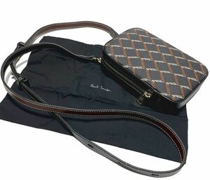 新品 Paul Smith ポールスミス モノグラム コットン/レザー ネック ポーチ 黒 ブラック 定価33,000円