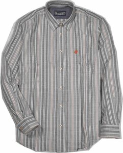 [ビバリーヒルズポロクラブ] ワークシャツ 長袖 cotton綿 ストライプ 春夏　Lサイズ　40グリーン　2430-1035