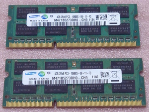 ∠Samsung M471B5273DH0-CH9 2枚セット - PC3-10600S/DDR3-1333 204Pin DDR3 S.O.DIMM 8GB(4GB x2) 動作品