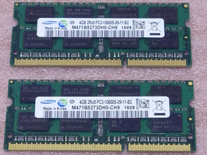 ★Samsung M471B5273DH0-CH9 2枚セット - PC3-10600S/DDR3-1333 204Pin DDR3 S.O.DIMM 8GB(4GB x2) 動作品