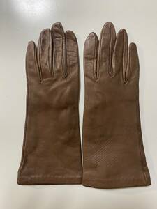 [ beautiful goods ] Loewe LOEWE lady's leather glove Brown tea color leather gloves silk lining size 6 half 