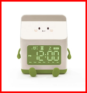 置き時計 目覚まし時計 デジタル 牛乳パック型 LED 充電式 アラーム スヌーズ タイマー プレゼント かわいい 子供 グリーン